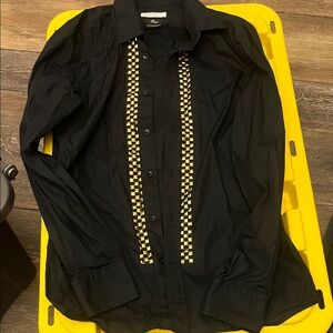 Versace Black Shirt with Gold Checkered Design